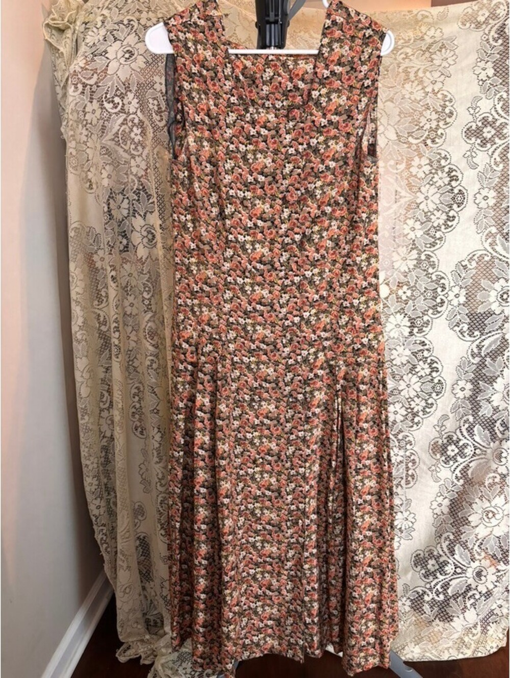 Vintage Floral Midi Dress | Rose Print Fit & Flare Cottagecore Dress